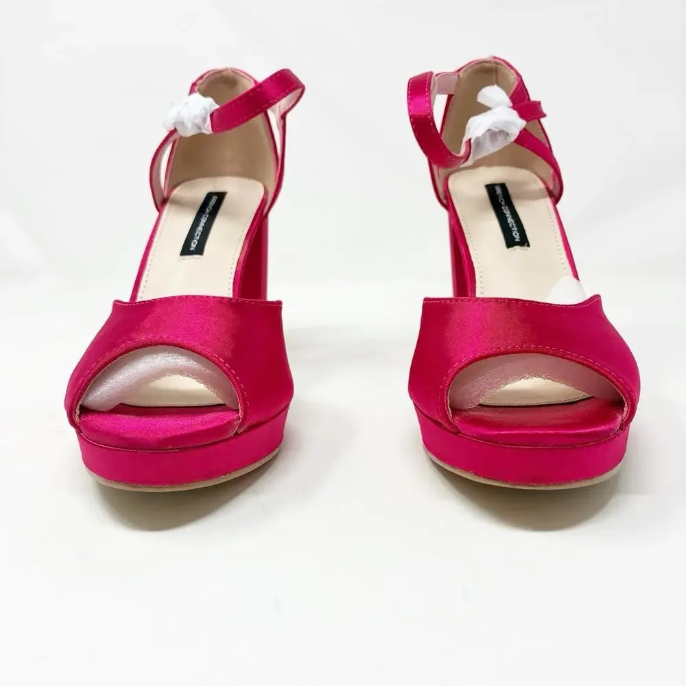 French Connection Pink Satin Block Heel Platform Open Toe Sandal 7 NIB